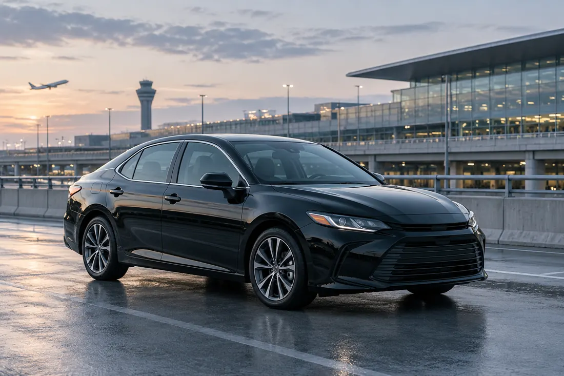 Illustrative unbranded black economy sedan & minivan